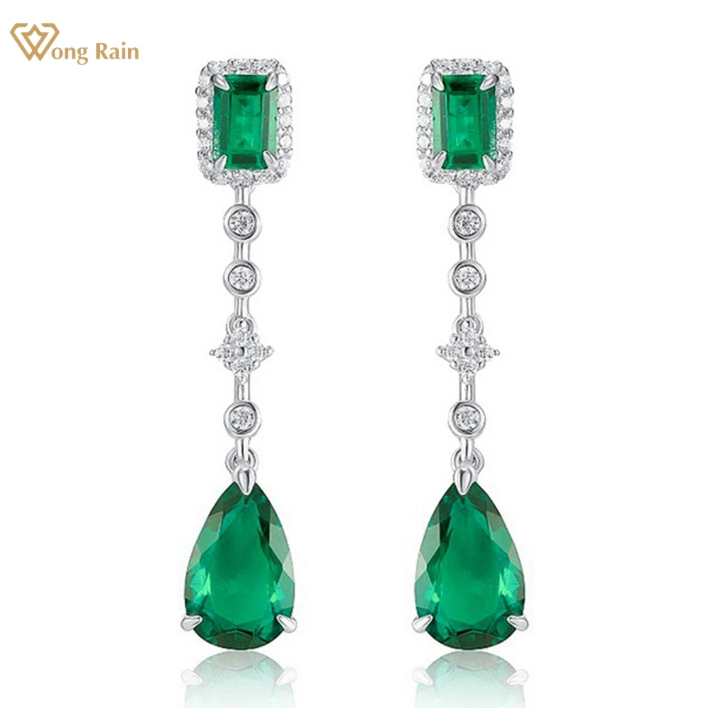 

Wong Rain Vintage 100% 925 Sterling Silver Pear Cut Emerald Gemstone Dangle Earrings Fine Jewelry For Women Anniversary Gift