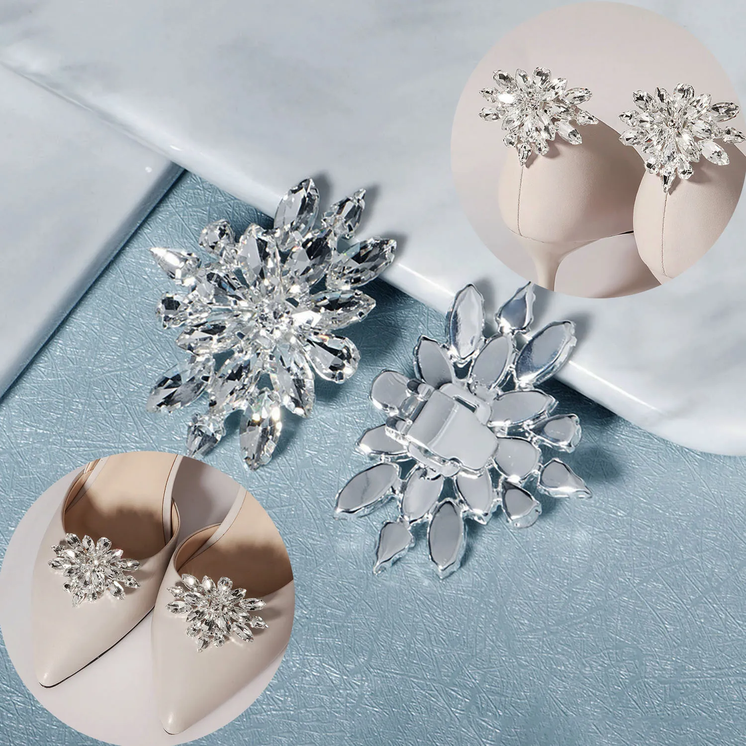 

3 Pairs Rhinestone Shoes Clip Bridal Shoes Decorative Charm High-heeled Shoes Accessories For girls' Crystal Shoes Detachable