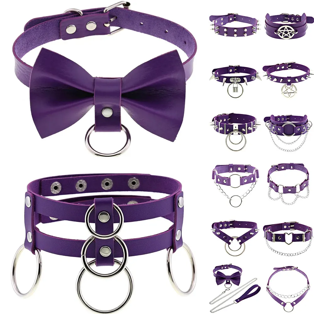 

Винтажное ожерелье из искусственной кожи в стиле панк, фиолетовое ожерелье-цепочка с кисточками для женщин и мужчин, готический чокер в сти...