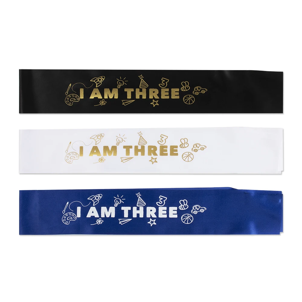 

【New Design】I AM THREE Birthday Sash 3rd Birthday Party Decoration for Baby Boy and Baby Girl