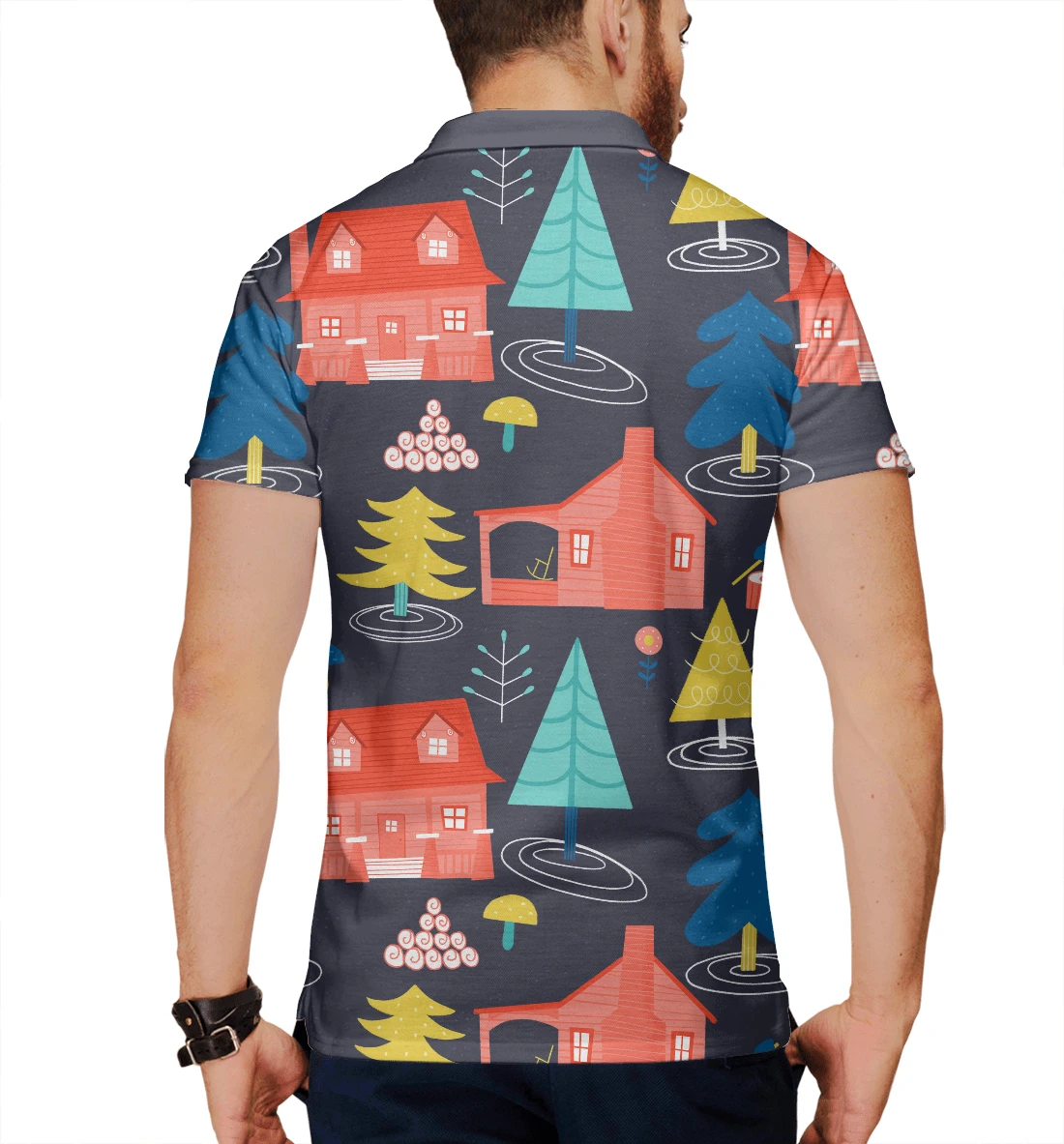 Футболка Поло Деревня Пейзаж |