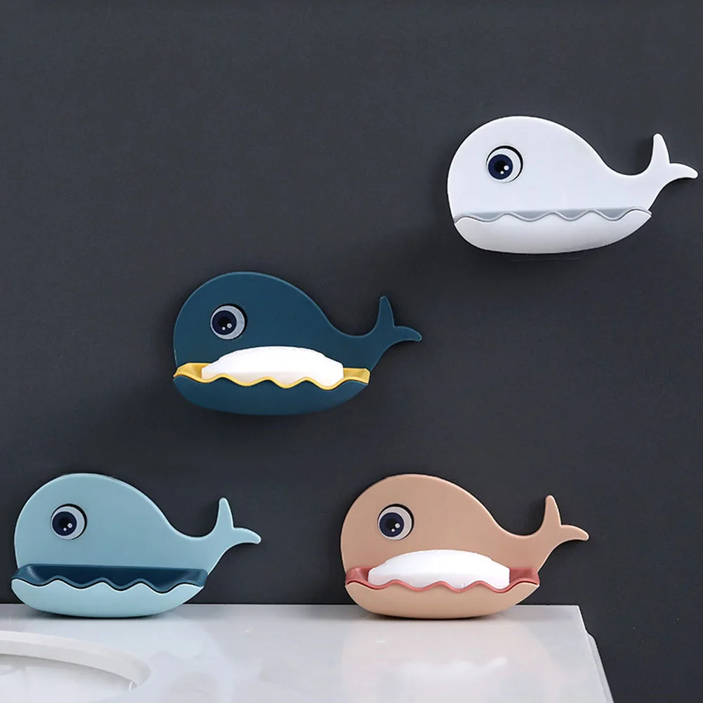 

1 Pcs Cartoon Whale Bathroom Soap Dish Holder Bathroom Soaps Box Storage Shelf Plastic Wall Mounted Draining Organizer Tray