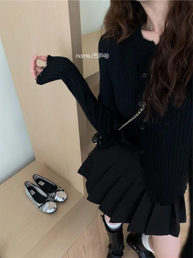 Женский трикотажный кардиган в корейском ретро-стиле с длинными рукавами и