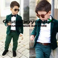 kids boys suit 2 piece slim fit green velvet wedding wear groom wear tuxedo bespoke child blazer jacket set