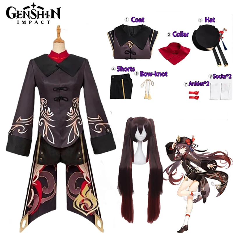 

Anime Genshin Impact Hutao Cosplay Costume Uniform Wig Set Anime Game Genshin Hu Tao Cosplay Chinese Style Halloween Costumes