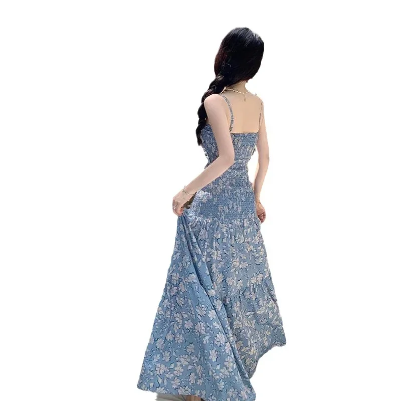 Женское летнее длинное платье без бретелек во французском стиле с открытым