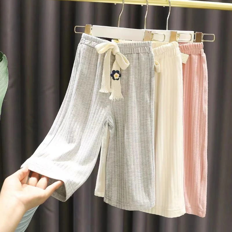 

Брюки для девочек 1-5 лет, повседневные шелковые брюки, для детей 3 лет, летние вертикальные прямые штаны для малышей