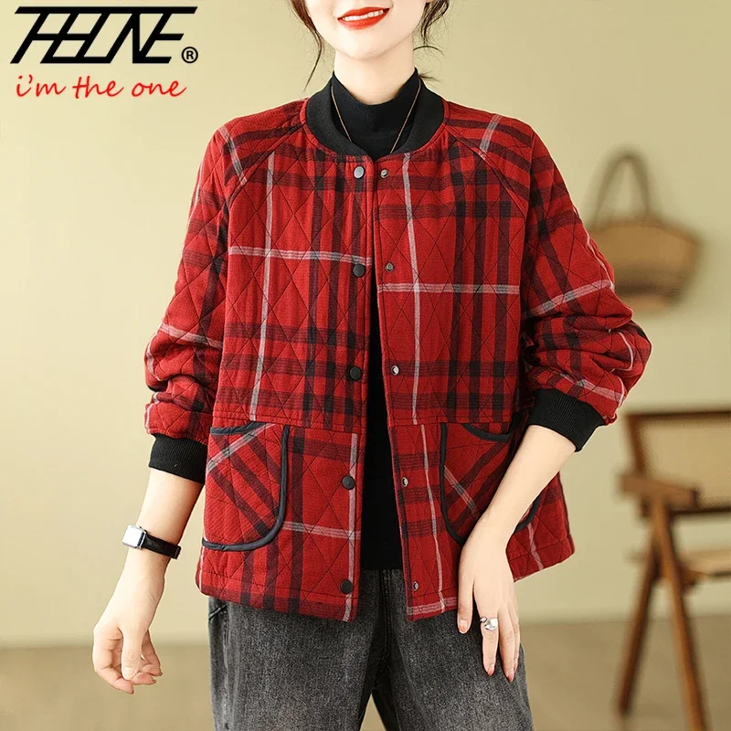 Модные зимние парки для женщин куртки клетчатые винтажные базовые повседневные
