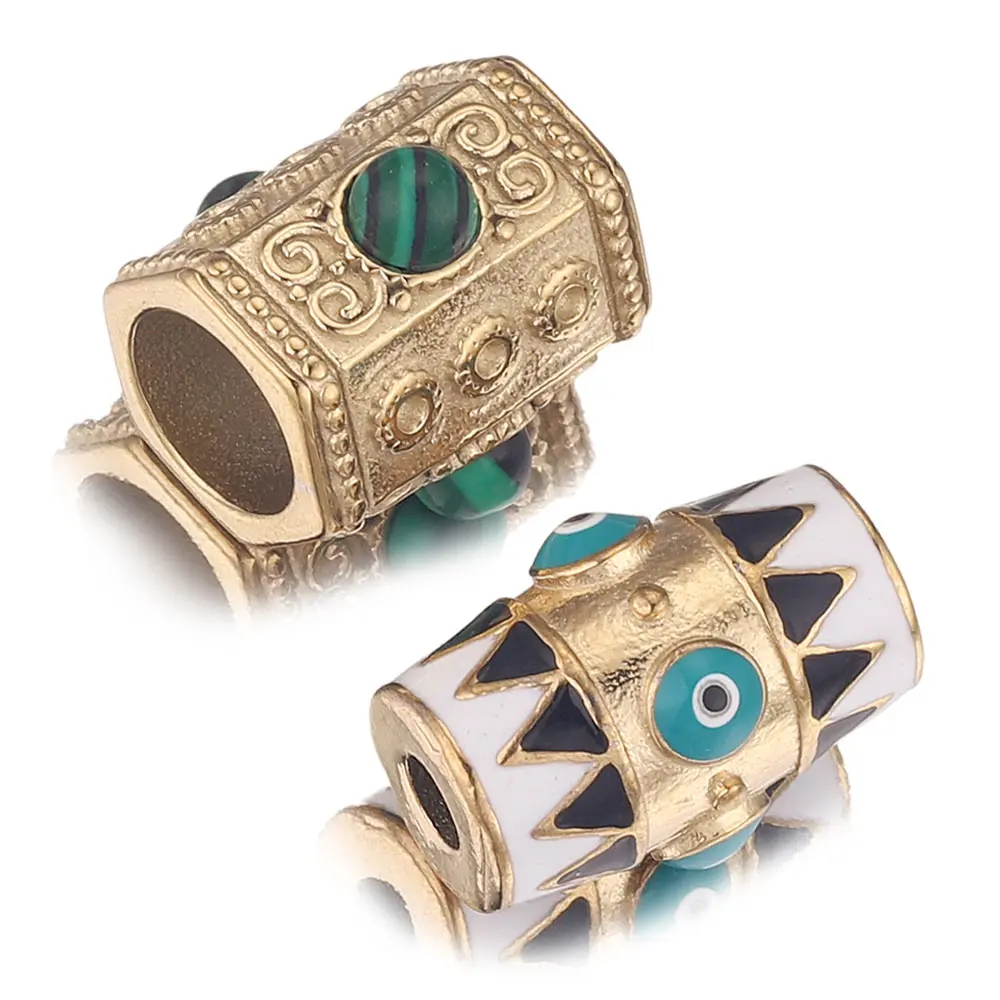 

2pcs Hole 7MM Stainless Steel Large Hole Evil Eye Beads Charms Natural Stone Bead for Jewelry Making Bracelet Maker Bulk