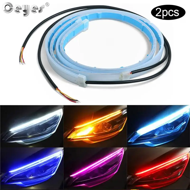 

2pcs Led DRL Car Daytime Running Lights Flexible Waterproof Auto Turn Signal Yellow Brake Side Headlights Light Car Accessories