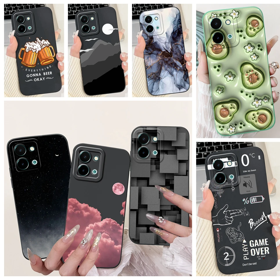 Fashion Painting Back Cover For Vivo Y28 Y28s Y03 Y03t Y18 Y18i Y18e Phone Case Marble Avocado Moon Night Gothic Fundas Soft TPU