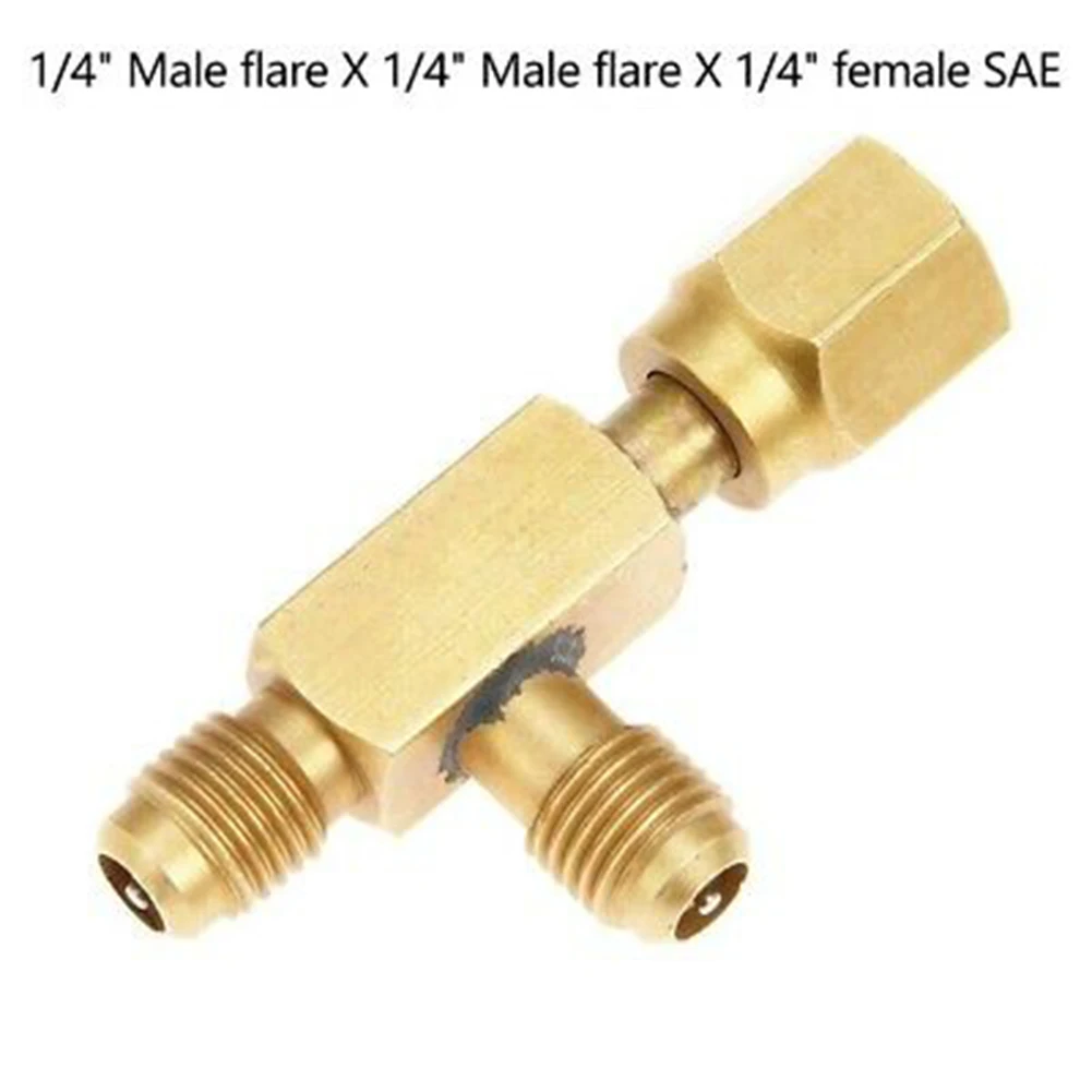 

1x Brass Tee Adapter Converter 1/4\\\" Male SAE Flare Add Gauge Deep Vacuum Pump/Manifold Flare Swivel Connector W/ Valves Core