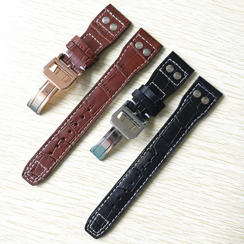 

IW502710 PILOTS WATCHES Watch Band Genuine Leather Belt 22MM Calfskin Watchbands 316 Stainless Steel Single Folding Clasp Strap