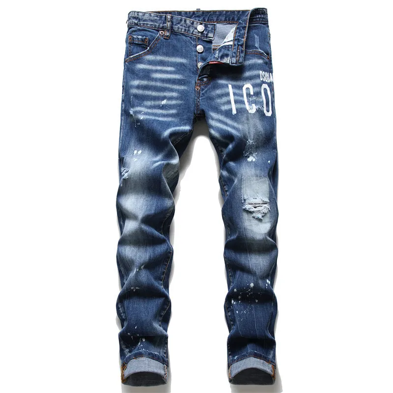 

2023 Autumn/Winter Fashion New High Quality Rugged Lacquer Men's Slim Fit Letter Printing Elastic Jeans Tights