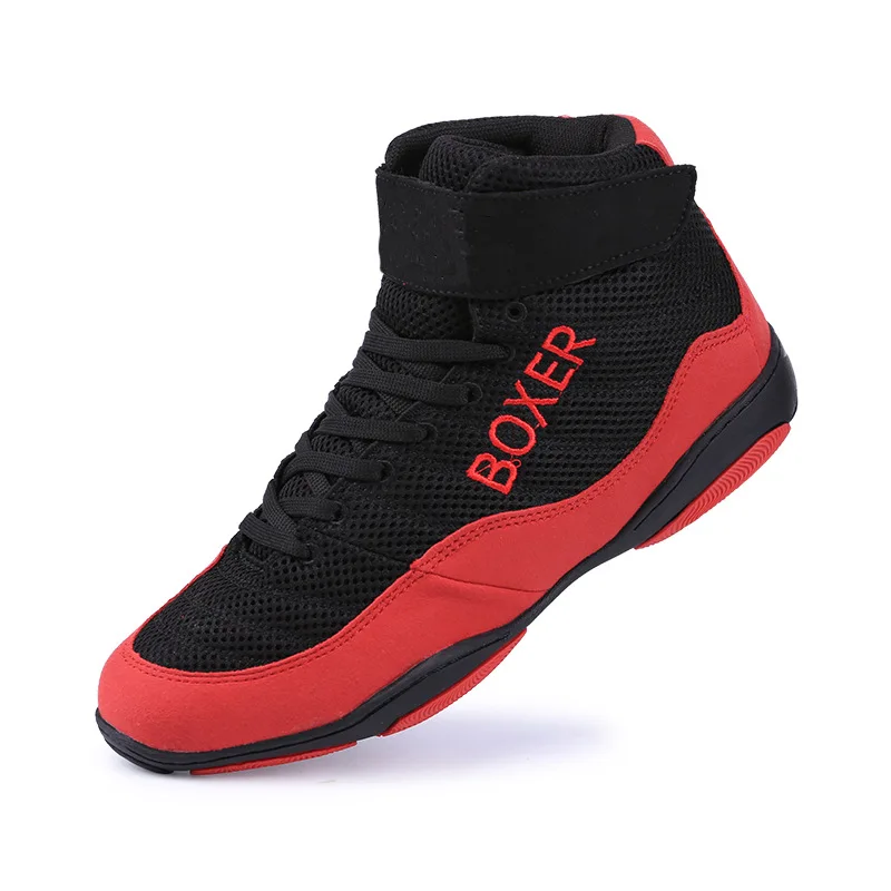 Men Lightweight Wrestling Boots Breathable Mesh Boxing Shoes Men Professional Boxing Shoes Black Red Sports Sneakers