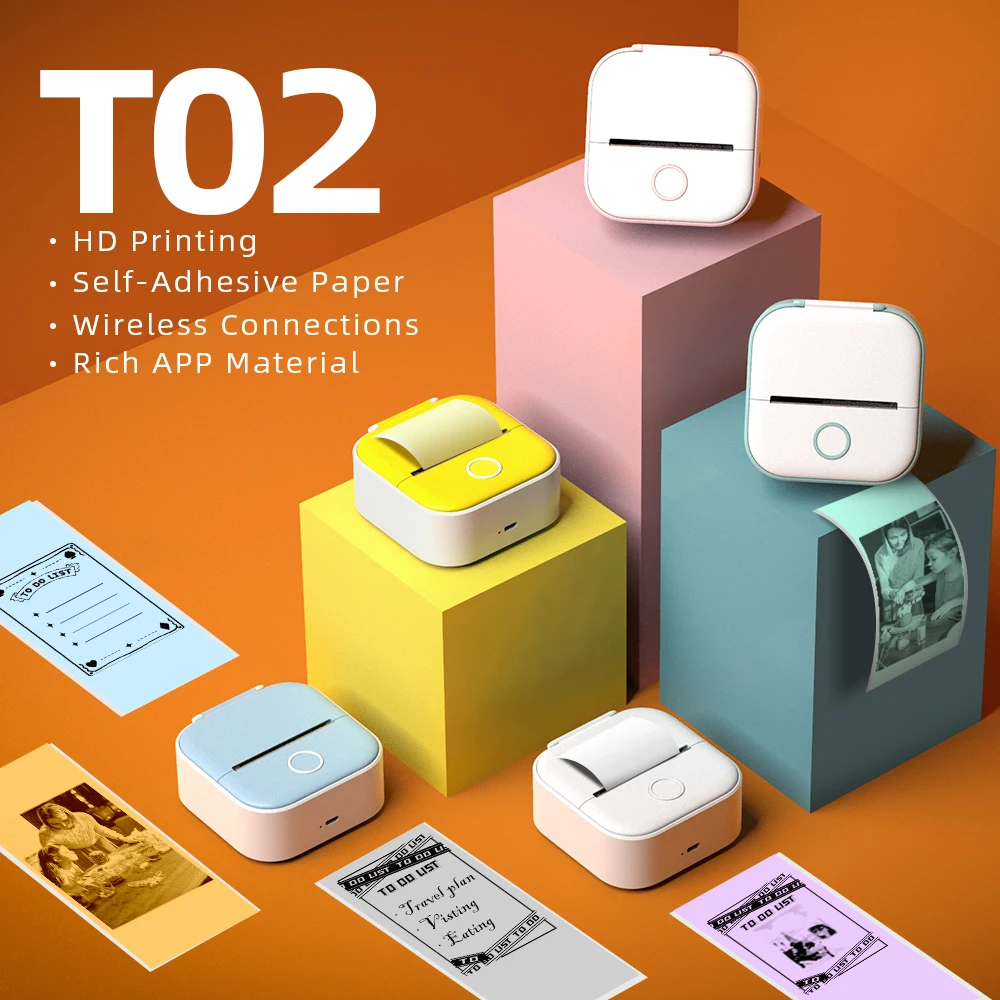 

Phomemo T02 Portable Mini Thermal Printer 203dpi 53mm Printing Stickers Wireless Inkless Mini Pocket Label Notes Printer Papers