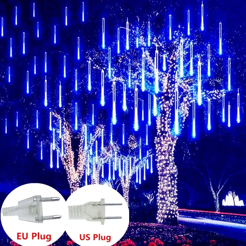 

8 Tubes LED Meteor Shower Festoon Led Light Street Garlands Outdoor Light Garland New Year 2024 Christmas Decorations for Home