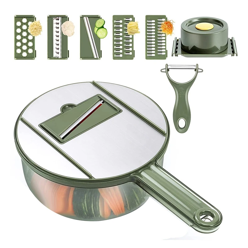 

Измельчитель для овощей, измельчитель для еды, кухонный измельчитель для овощей и слайсер с 5 лезвиями из нержавеющей стали, контейнер