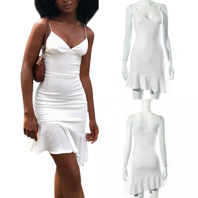 

Spaghetti Straps Ruffles Mini Dress Club Party Elegant Sleeveless Slip Women's Summer Sundress Outfits Holiday