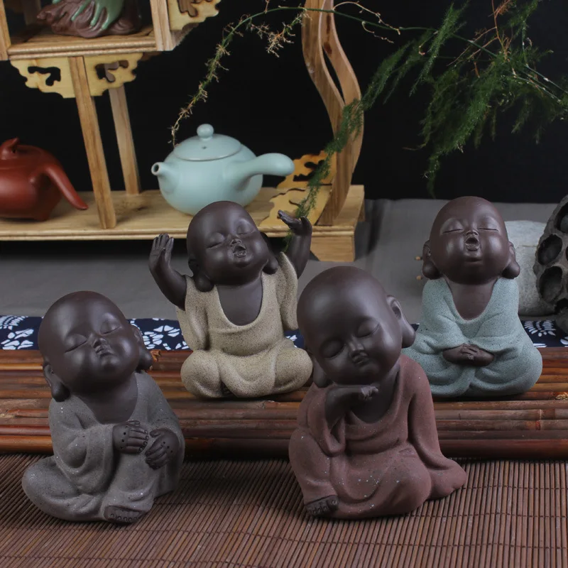 Песочная керамика прекрасные статуи Будды монаха чая домашних животных