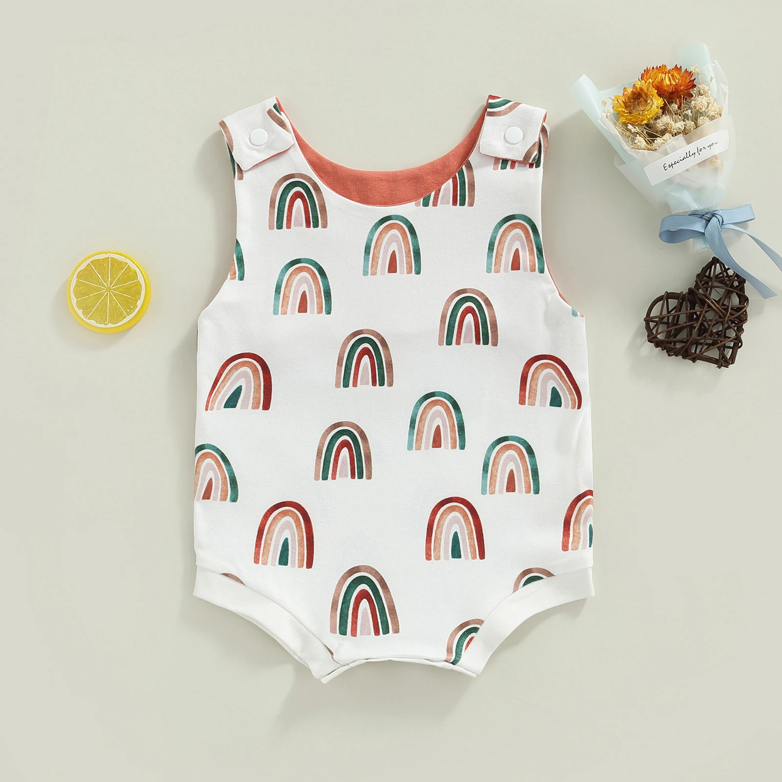 2022 New Baby Girl Sleeveless Rainbow/Marine Life Print Romper For Boys Kids Jumpsuit Cute Summer Clothes 0-18M |