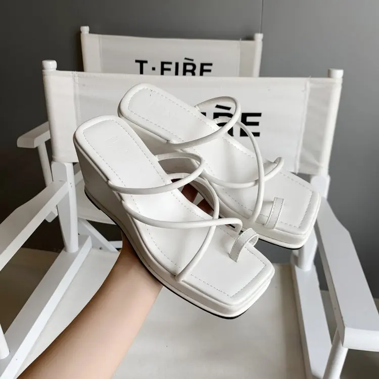 

2022 New Summer Women Slipper Summer Outdoor Narrow Band Sandal Shoes Ladies High Wedges Heel Slides Flip Flop Mujer