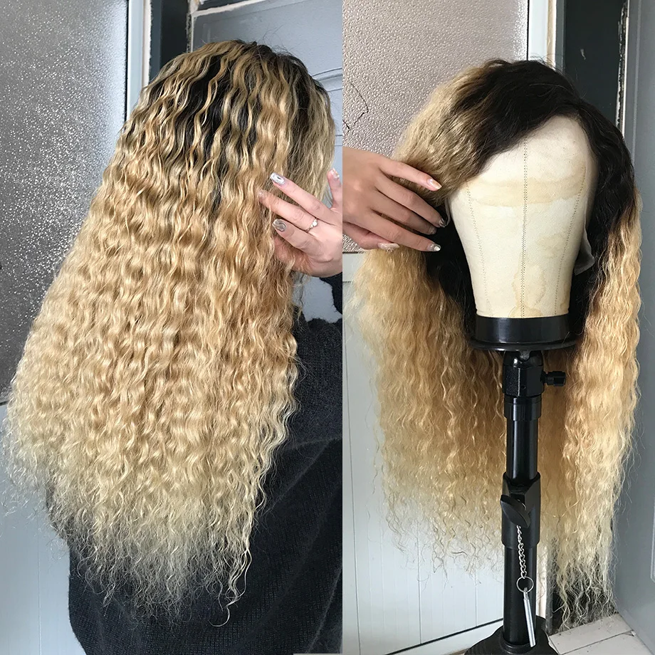 Ombre Blonde Lace Front Wig Human Hair Curly 180% Density 13x4 HD Lace Front Wigs for Black Woman Pre-plucked Curly TODAY ONLY