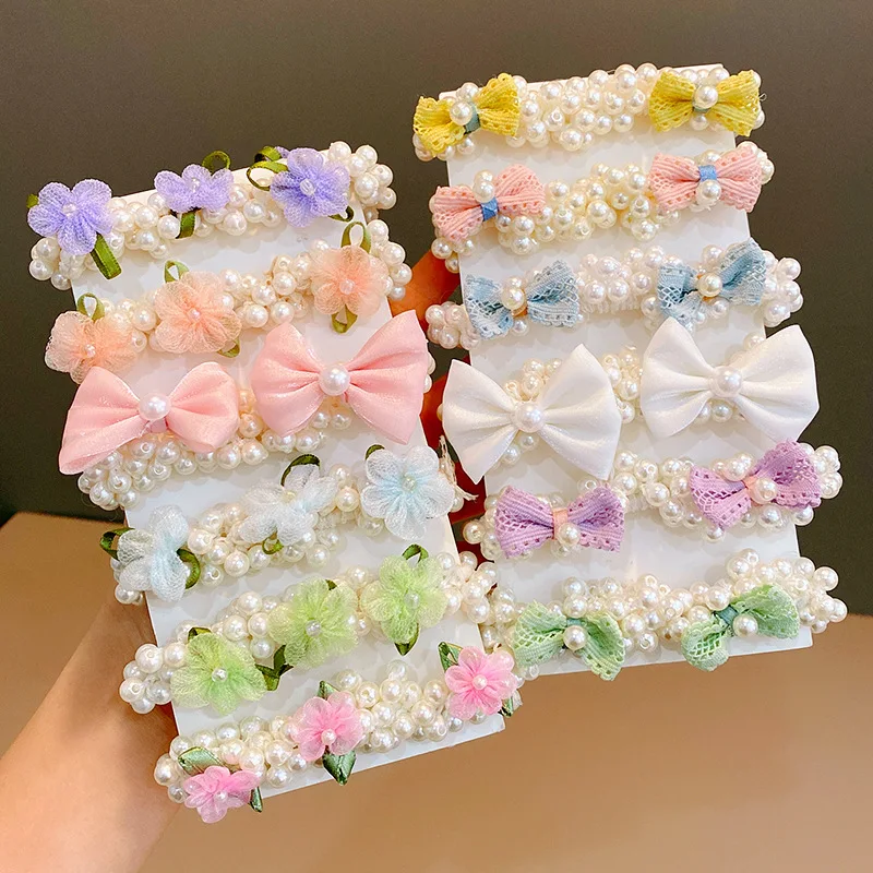 

Come Shine Children's pearl hair ring girl sweet bow flower tie hair rubber band hair rope girl