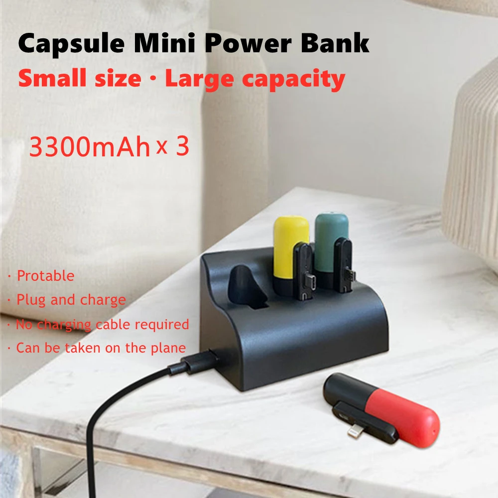 

Capsule Mini Power Bank Portable Power Bank External Battery Phone Charger for iPhone 12 Pro Xiaomi Samsung 9900mAh Poverbank