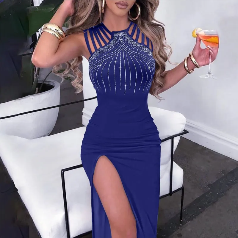 

Women's Summer Style Hot Diamond Split Hip Wrap Nightclub Evening Maxi Dress 2023 Party Vestido Festa Luxo Vestidos Largos