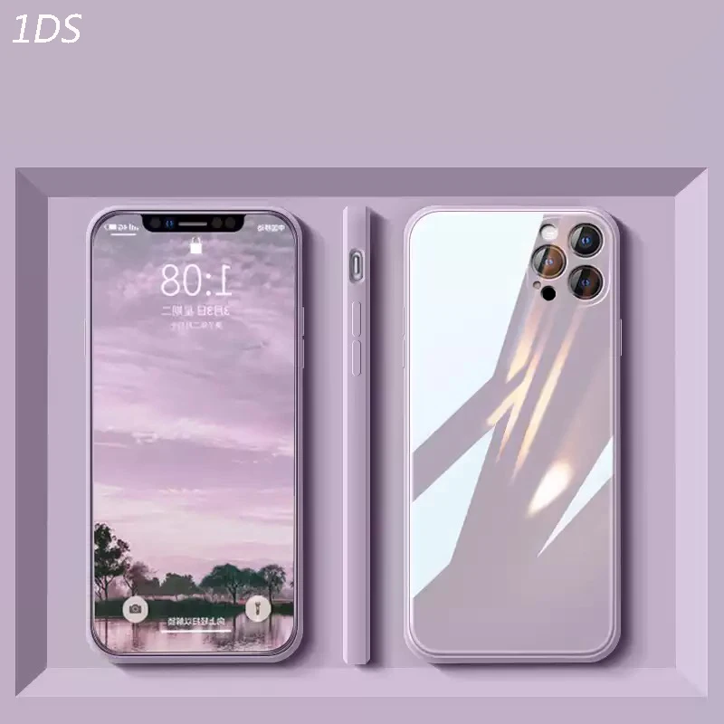 1DS Tempered Glass Anti-knock Baby Skin Fram Phone Case For iPhone 11 12 13 Pro Max MINI X XS Max XR 7 8 Plus SE2 Square Cover