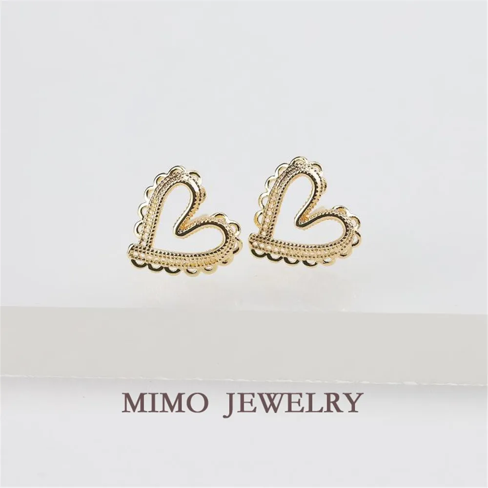

Color copper plated real gold lace heart 925 silver needle earring accessories DIY
