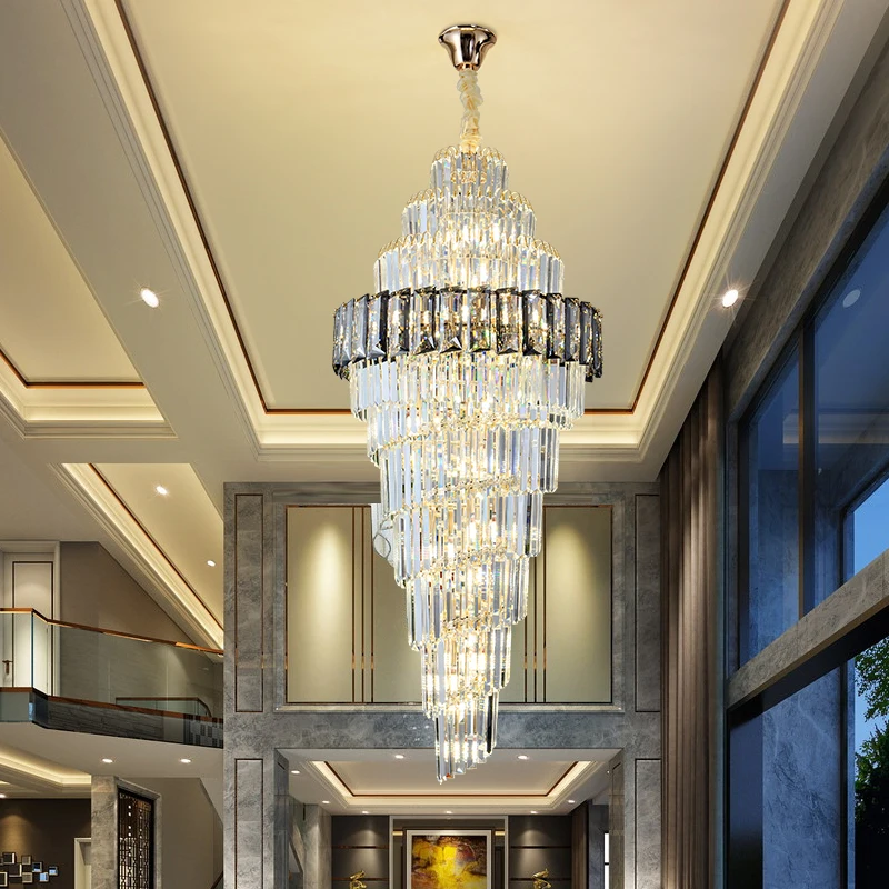 

Villa Hollow Long Chandelier Duplex Spiral Staircase Lamp Light Luxury Exhibition Hall Club Hotel Lobby Crystal Lighting