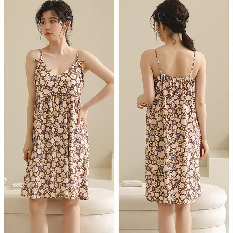 Yasuk 2022 Summer Fashion Women's Casual Lace Bandage Sleepwear Nightgowns Loose Robe Pajamas Set  BigSize Flower Print