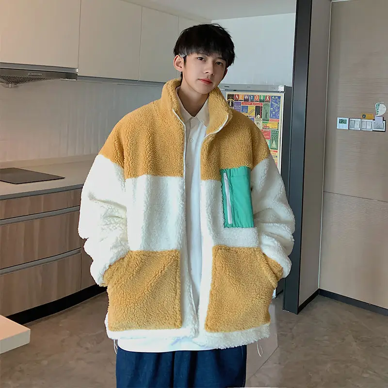 Winter Thick Lamb Fur Jacket Men Warm Fashion Casual Short Coat Men Streetwear Korean Loose Pocket Coat Mens Outwear Jackets