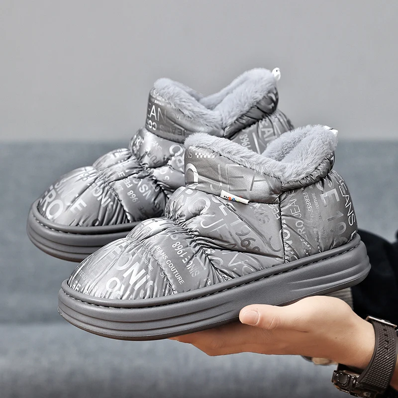 

JBQ 3171 зимние ботинки для снега, мужские теплые плюшевые ботильоны, водонепроницаемые ботинки, мужские ботинки с длинным мехом, слипоны, повседневные мужские хлопковые тапочки