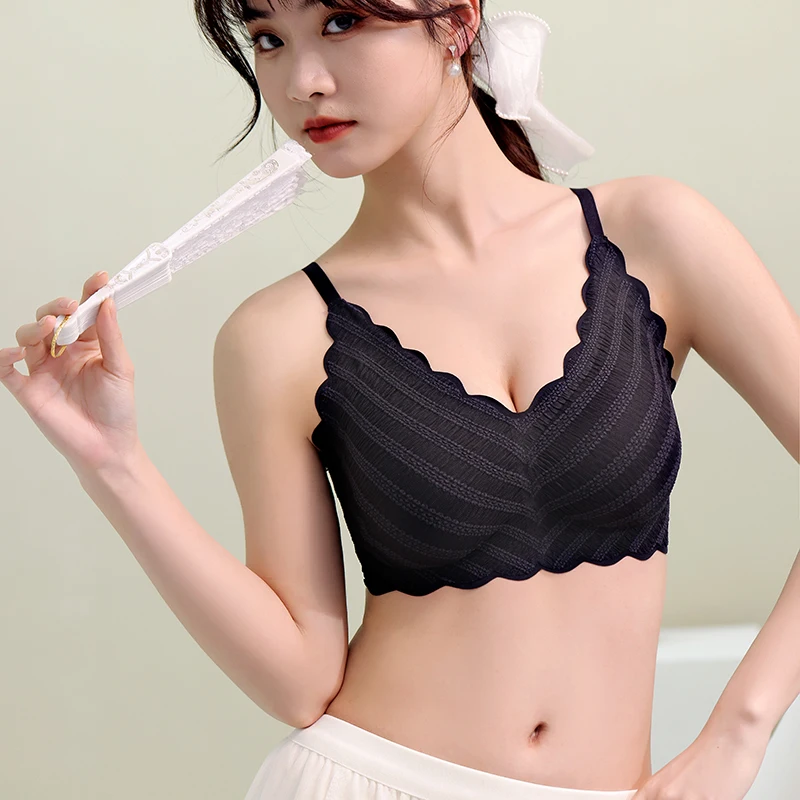 

2022 Seamless Anti-gravity Women Underwear Sexy Lingerie Live Seersucker Latex Female Bras Cover Bralette Padding Push Up