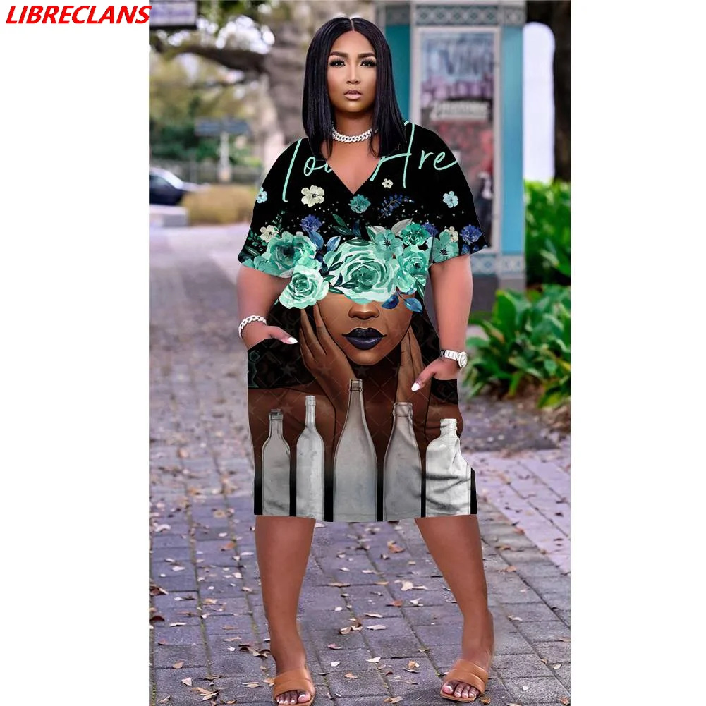 

LIBRECLANS Boho Sexy Girl Black Mid Length Elegant Dress Summer Black Short Sleeve Ladies Fashion Party Dress