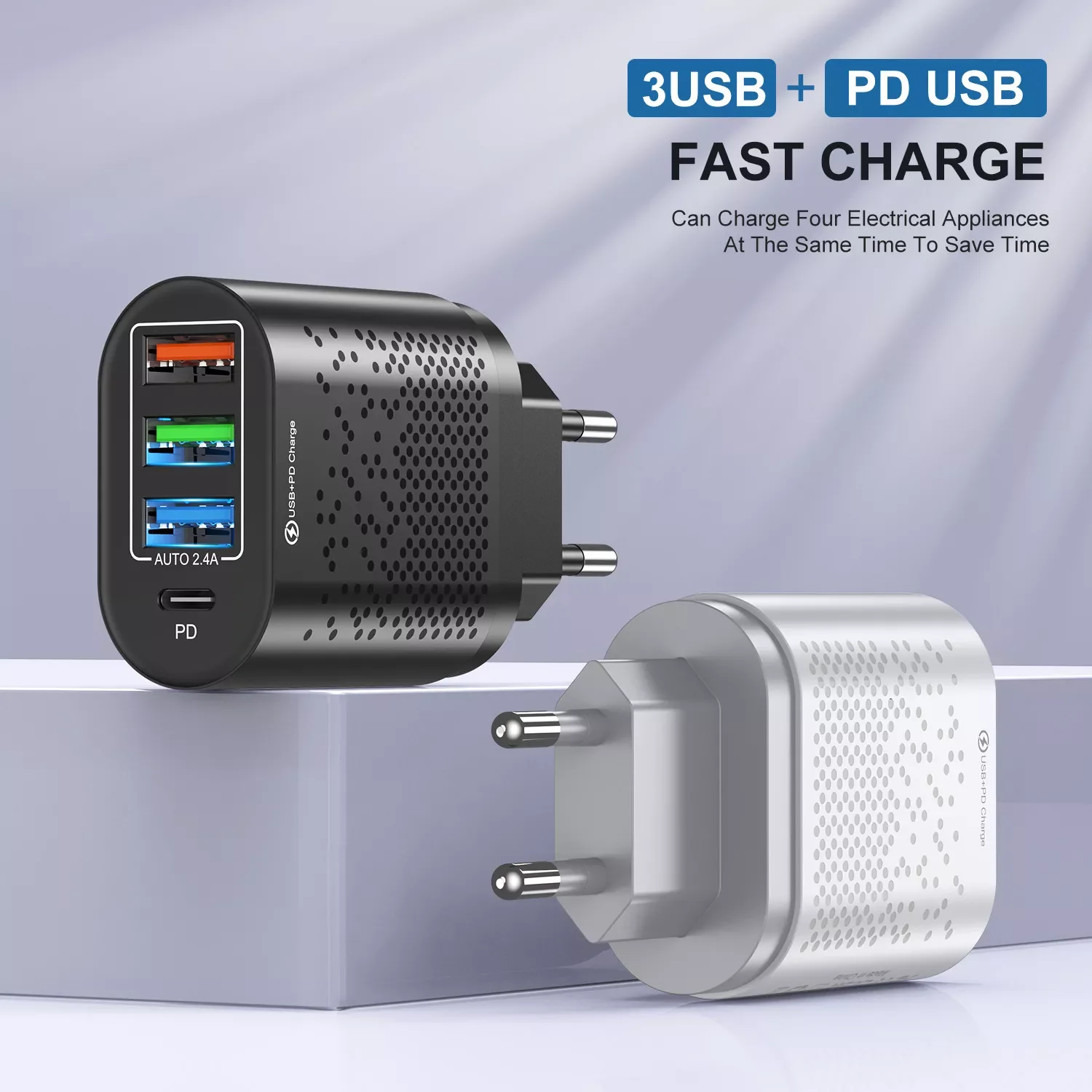 

USB Quick Charge 5V 3A Digital Display Power Adapter Charger For Samsung S20 iPhone 12 pro max 11 X 2 Ports Mobile Phone Charger