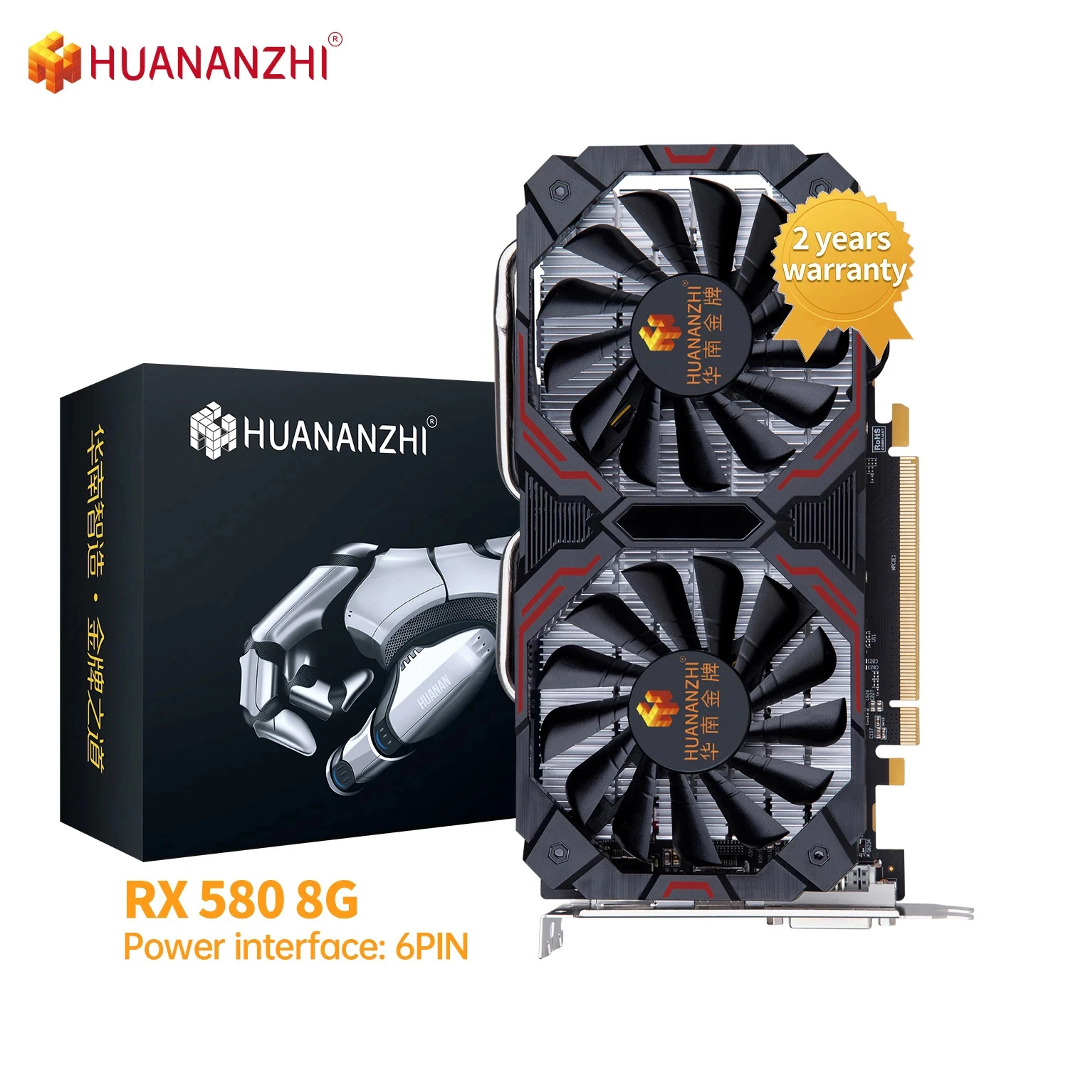 

Видеокарта HUANANZHI, RX 580, 8 ГБ, 2048SP, GDDR5, 256 бит, HDMI-совместимая, DP, DVI, RX580