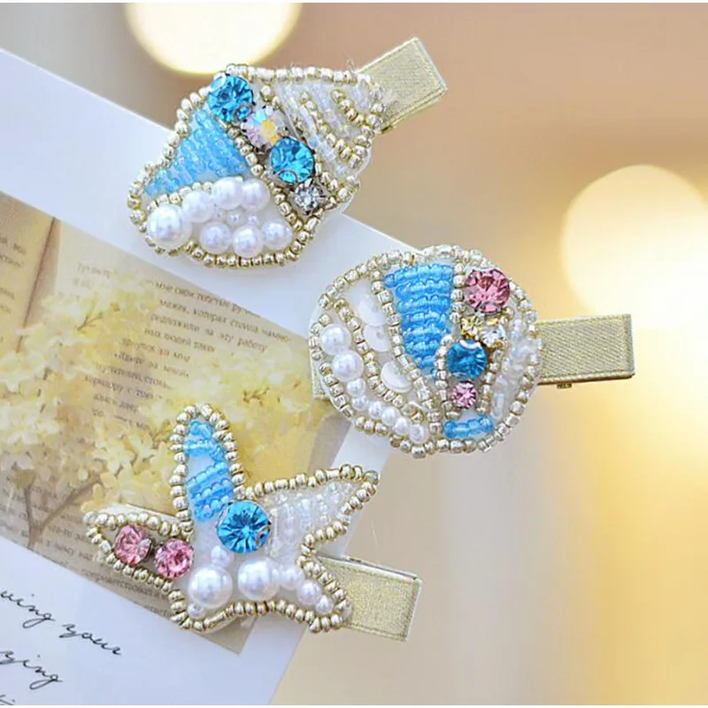 

Boutique 2pcs/Set Princess Hair Clips Rhinestone Shell Hairpin For Kids Girls Pearls Starfish Barrettes Child Headdress