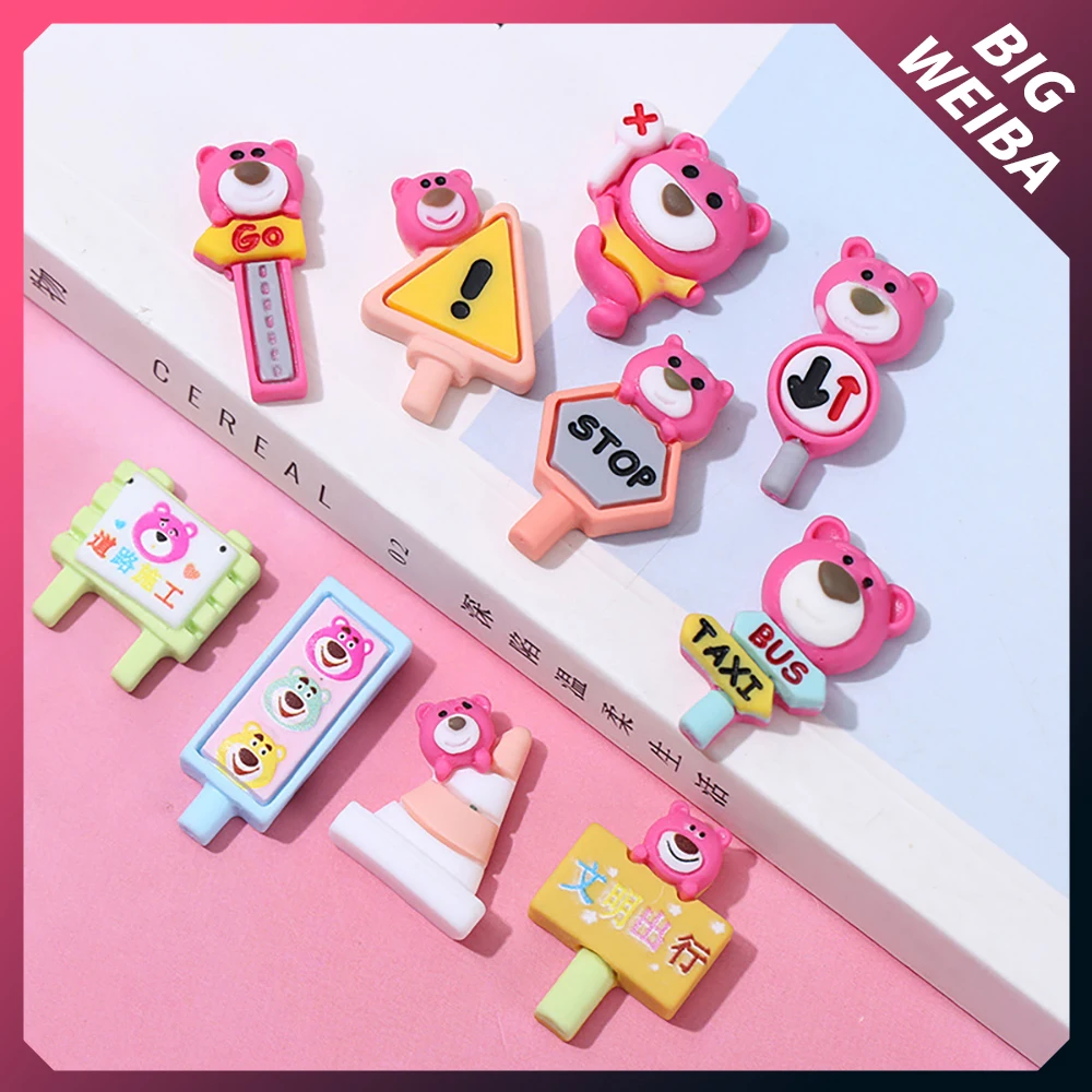 

10Pcs New Disney Lotso Bear Mini Traffic Signs Model Toy Cartoon Cute Diy Decoration Toy Resin Keychains Phone Accessories