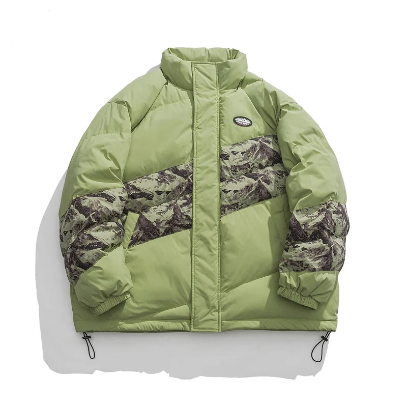 LUCLESAM Men's Camouflage Patchwork Thicked Coats Stand Collar Padded Jackets Winter New Loose Casual Warm Clothing Large Size