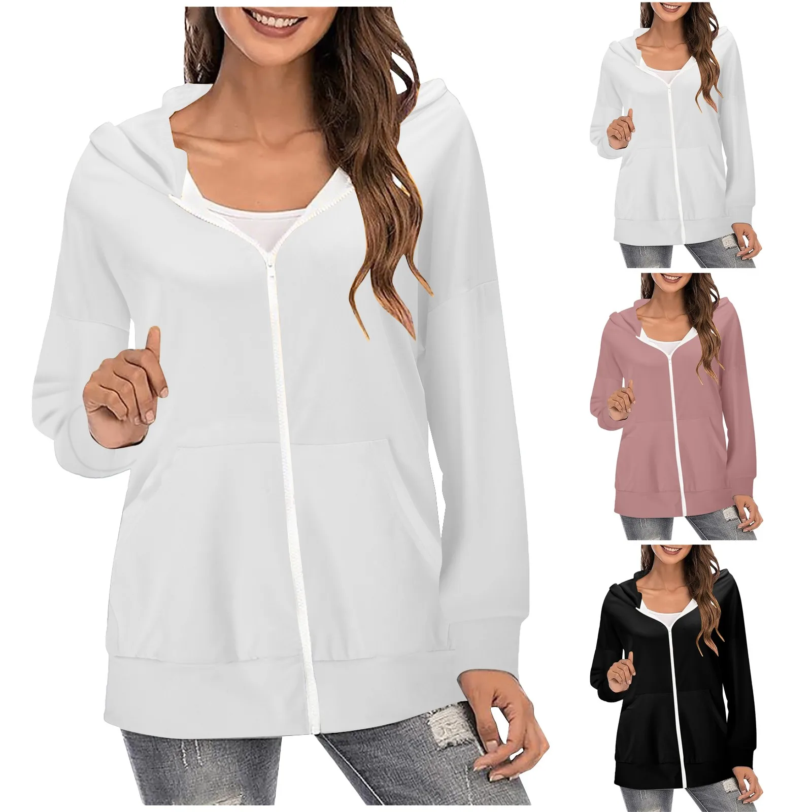 

Women's Solid Coat Jackets Zipper Hooded Long Sleeve Coat Casual Us Mail Jacket Fleece Scrub Jacket Womens Hiking Jacket