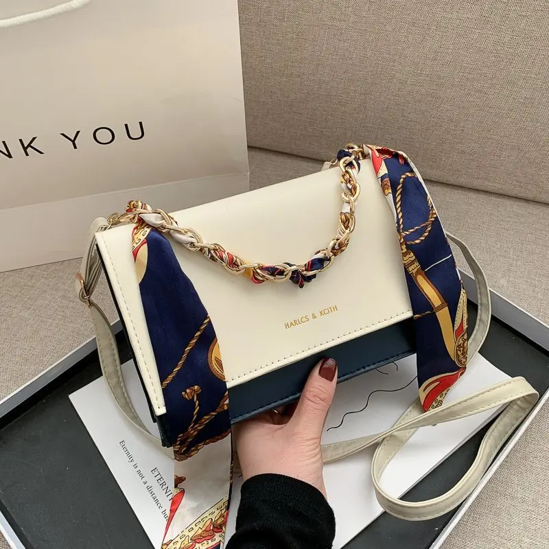 

New Color Clash Handbags Fashion Chain Shoulder Bags for Women Small Square Bag Crossbody Bag Female Silk Scarf Street Trend Han