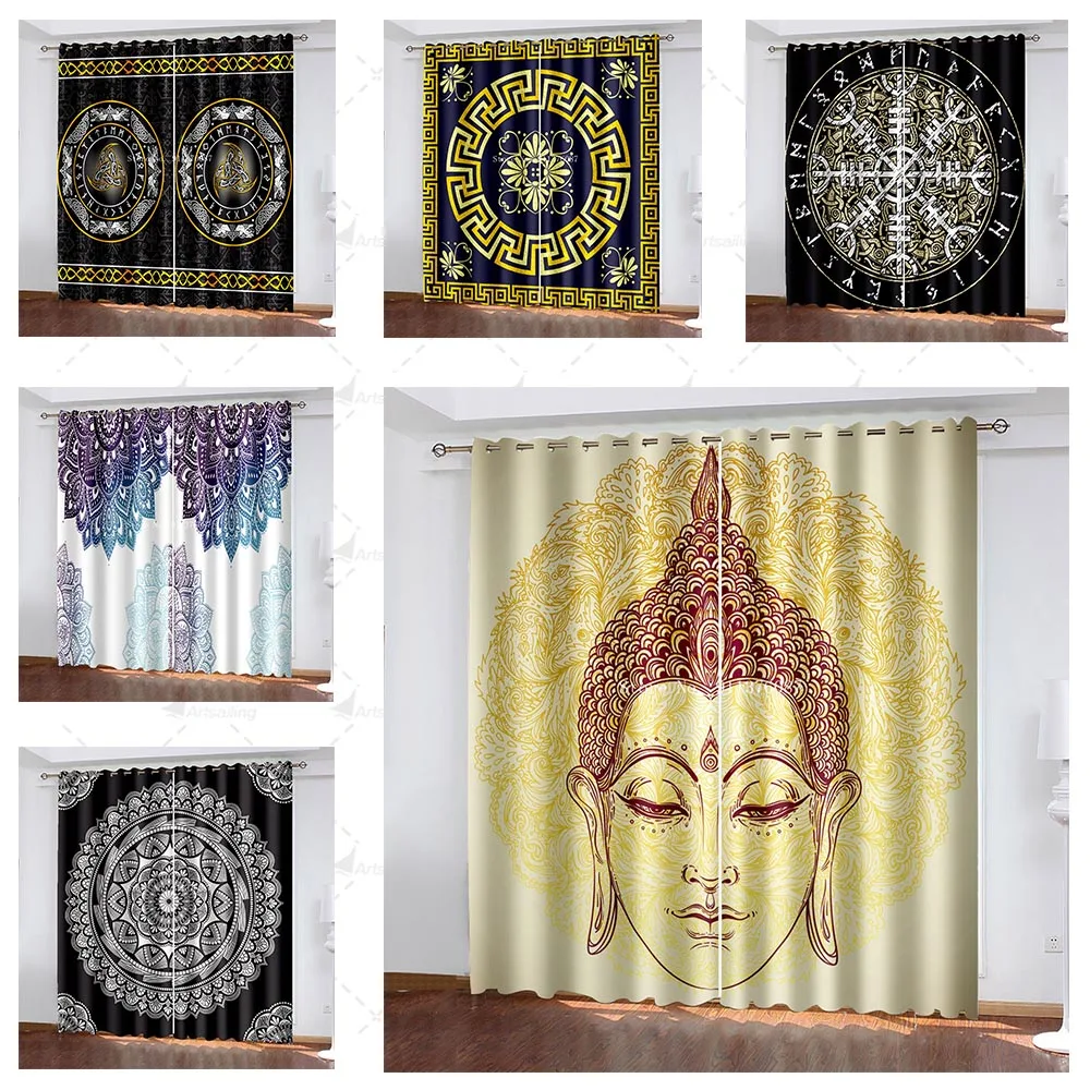 New Creative High Quality Religion Style Bohemia Buddha HD Digital Printed Home Curtain For Living room Bedroom Blackout Curtain