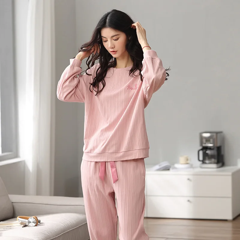 Women's Pajamas Spring and Autumn Pure Cotton Pullover Long-sleeved Round Neck Home Clothes Simple Loose Home Clothes