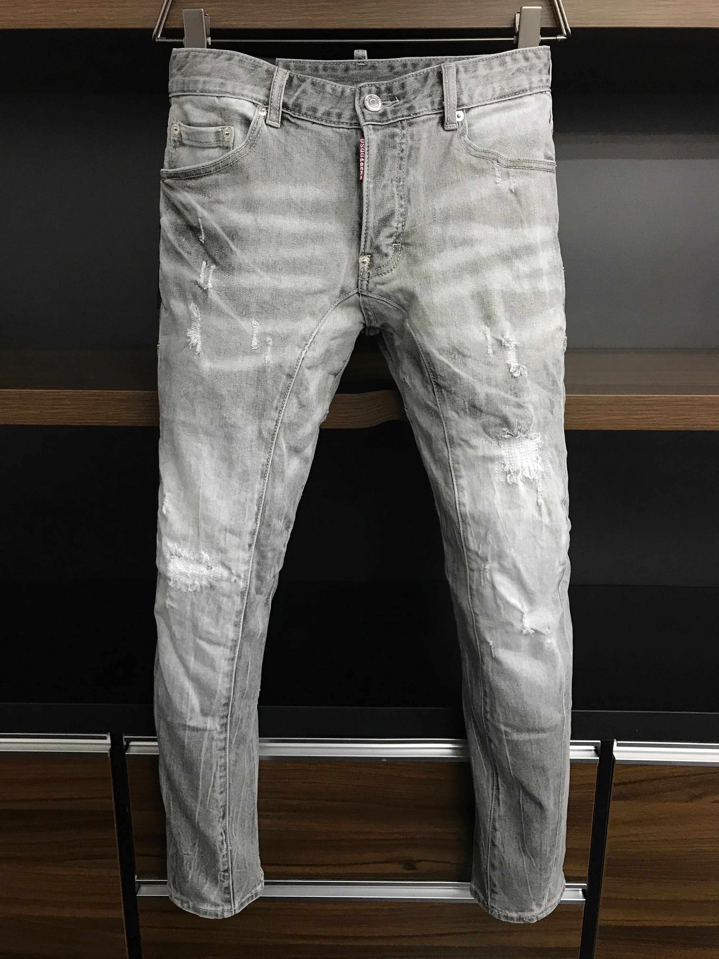 

22SS summer new denim trousers for men d2 gray casual water wash slightly elastic tide daily slim fit small foot mill A398