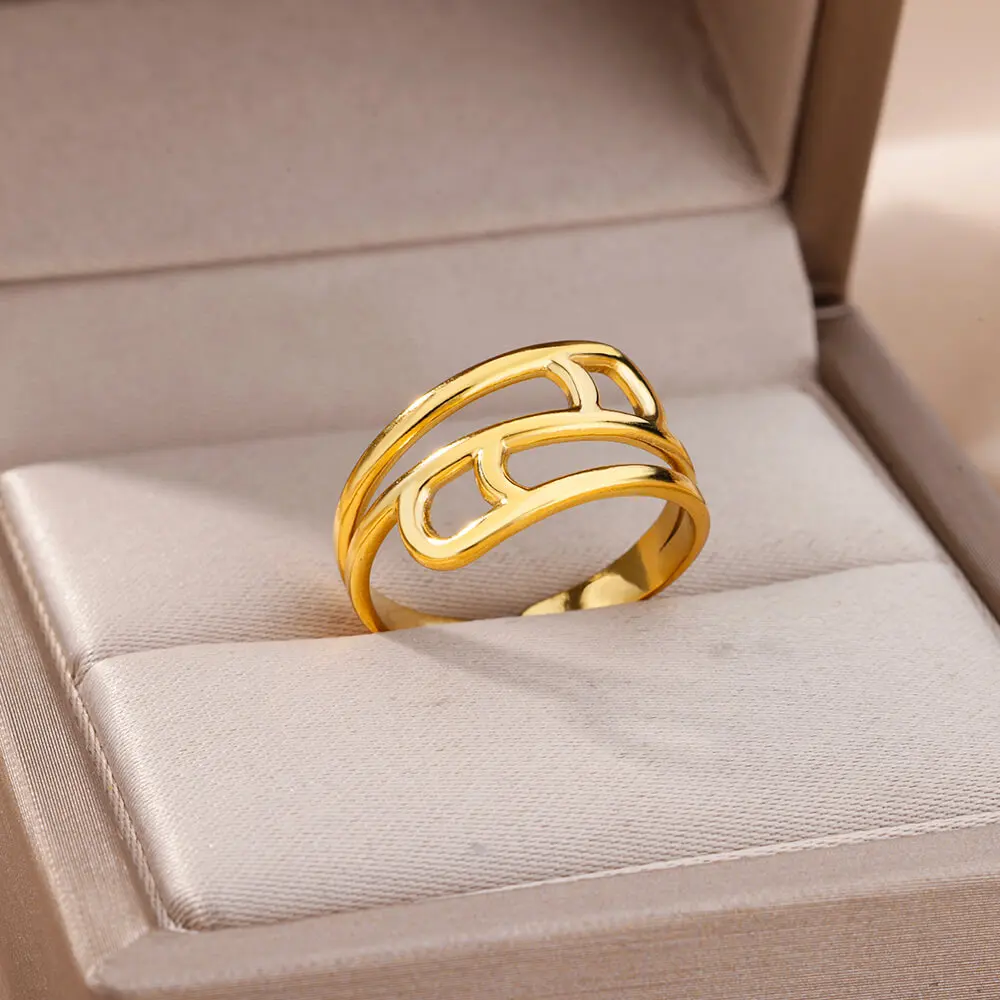 

Stainless Steel Rings For Women Men Gold Color Open Adjustable Ring Female Male Finger Jewelry Gift 2023 Trend Free Shipping