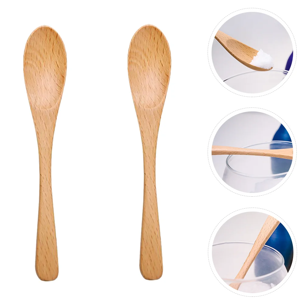 

2Pcs Wooden Soup Spoons Household Mixing Spoons Kitchen Spoon Kid Feeding Spoons
